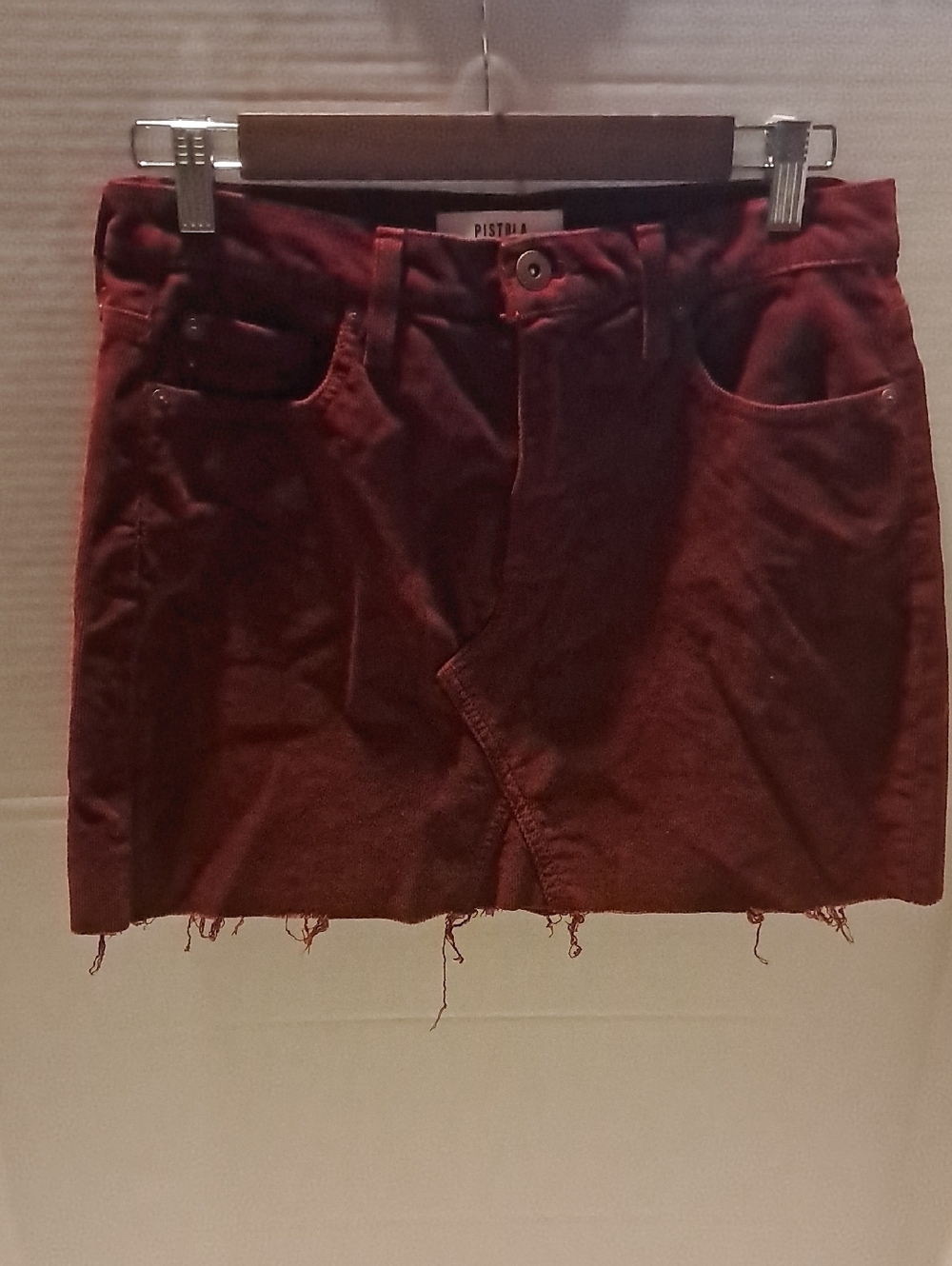 Pistola Corduroy Mini Skirt in Deep Wine Raw Hem Western Cowgirl Boho Festival